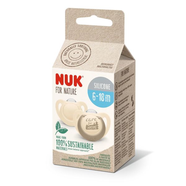 NUK for NATURE биберон залъгалка силикон 6-18 мес. 2бр. Крем